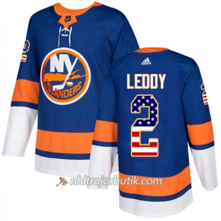 Män Ishockey New York Islanders Tröja Nick Leddy 2 Adidas 2017-2018 Blå USA Flag Fashion Authentic
